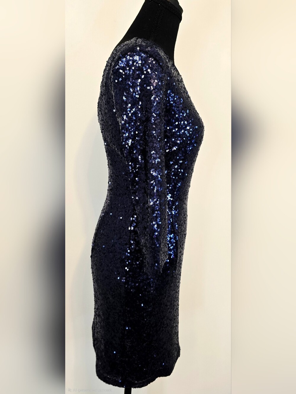 Lulus Navy Sequin Cocktail Dress Bell Sleeve Bodycon Holiday Party Glam Sexy - Picture 4 of 7